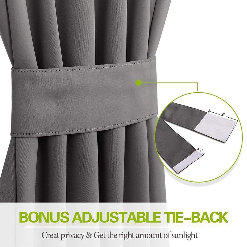 PONY DANCE Gray Door Curtain - Thermal Insulated Rod Pocket Blackout Privacy French Door Panel with Tieback, 54 inch Wide by 72 inch Long, Grey, 1 PC - Image 3
